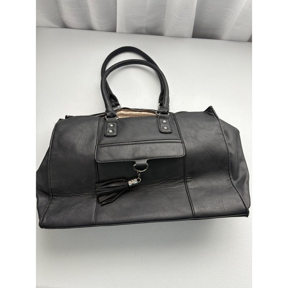 Charming Charlie Black Faux Leather Satchel Purse Tote Handbag Tassel - Picture 1 of 15